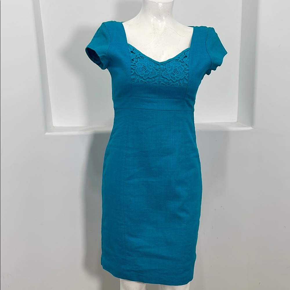 Chadwicks Blue Sheath Mini Dress Sweetheart Cap Sleeve